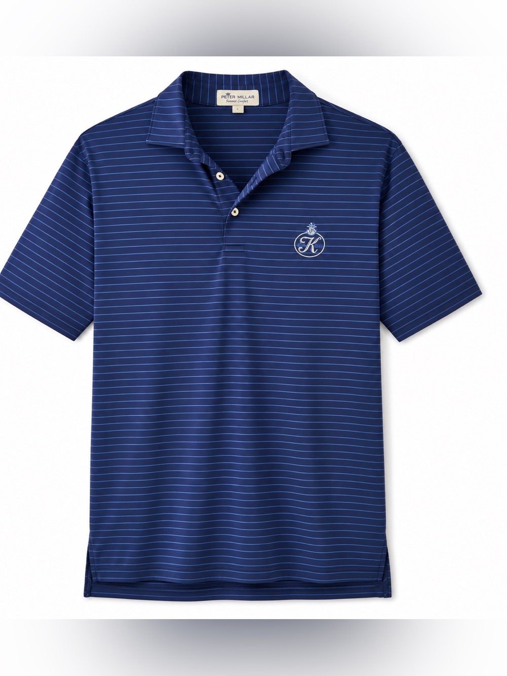 Peter Millar Summer Comfort K Club Golf Polo Mens L Blue Stripe Performance